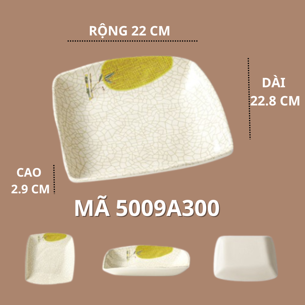 Đĩa Vuông Sâu Phíp Hoạ Tiết Lá Tre Phong Cách Nhật Bản 5009A300