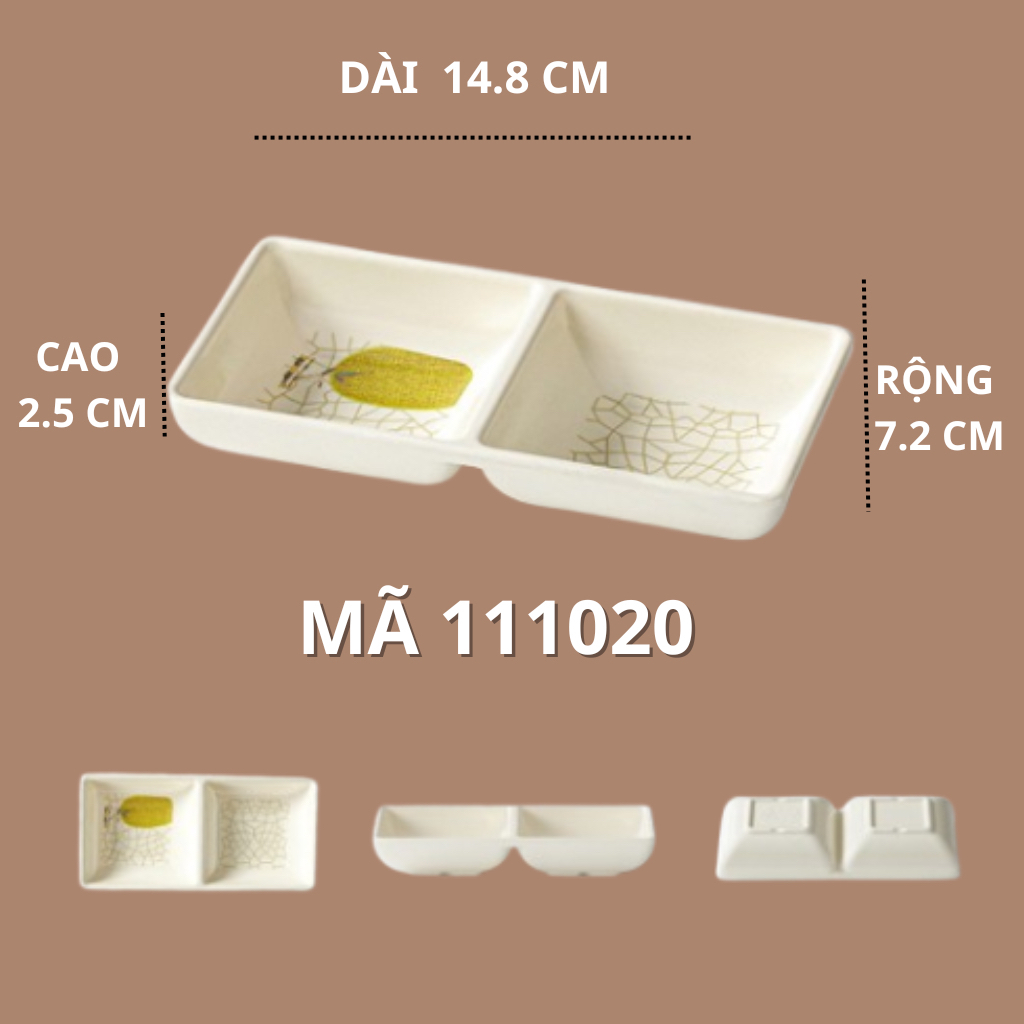 Đĩa Gia Vị Chấm Vuông Hoạ Tiết Lá Tre Phong Cách Nhật Bản 111020