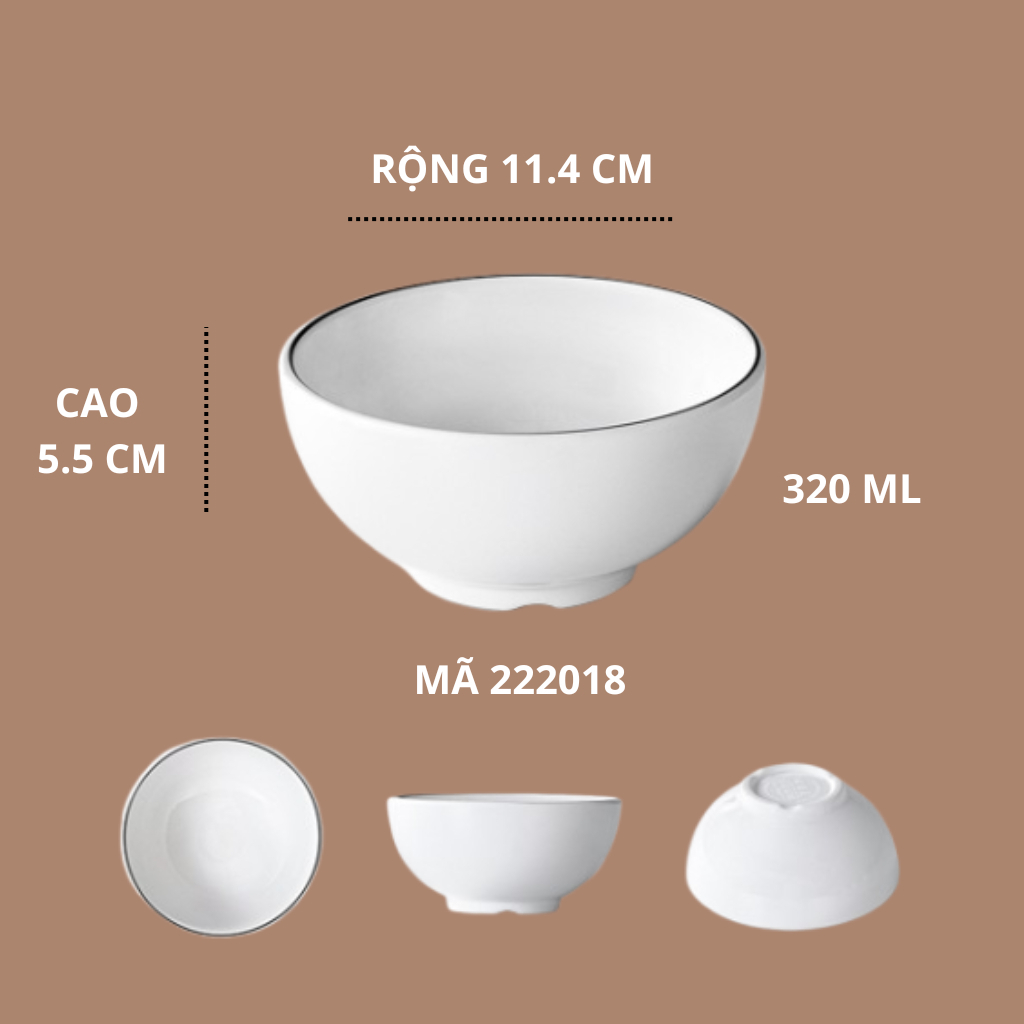 Bát Ăn Cơm Trơn Phíp Trắng Viền Đen Melamine Phong Cách Bắc Âu 222018