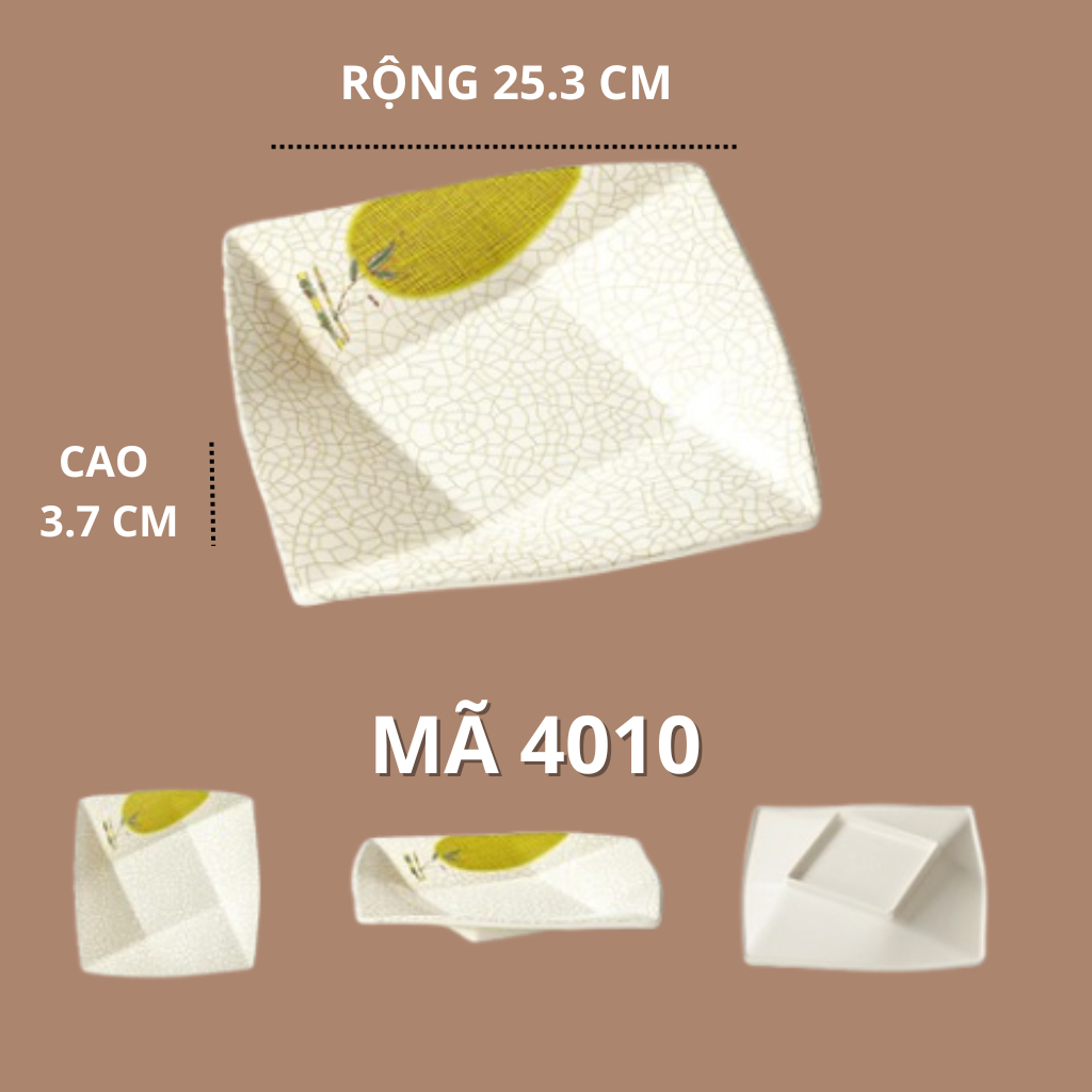 Đĩa Vuông Khía Cạnh Hoạ Tiết Lá Tre Phong Cách Truyền Thống Nhật Bản 4010