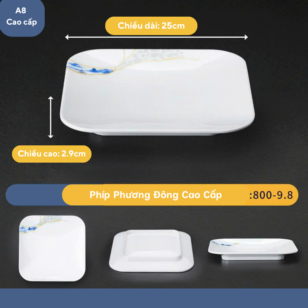 Đĩa Hoa Phương Đông Vuông Melamine Cao Cấp 800-9.8