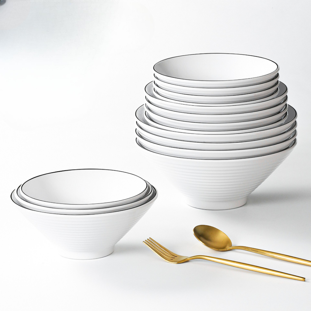 Tô Mỳ LB Phíp Trắng Viền Đen Phong Cách Bắc Âu Melamine A5 LB085A700