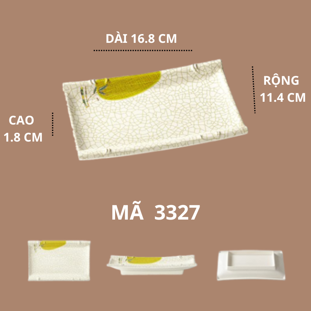 Đĩa Phíp Chữ Nhật Có Viền Hoạ Tiết Lá Tre Phong Cách Truyền Thống Nhật Bản 3327