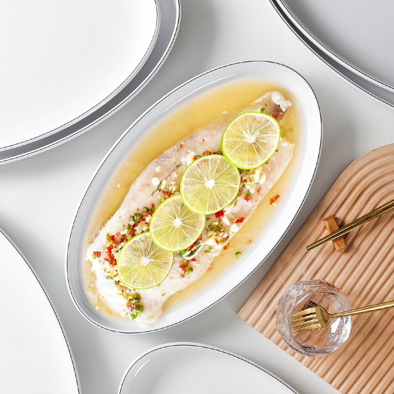 Đĩa Soài Trắng Viền Đen Phong Cách Bắc Âu Melamine A5 7110