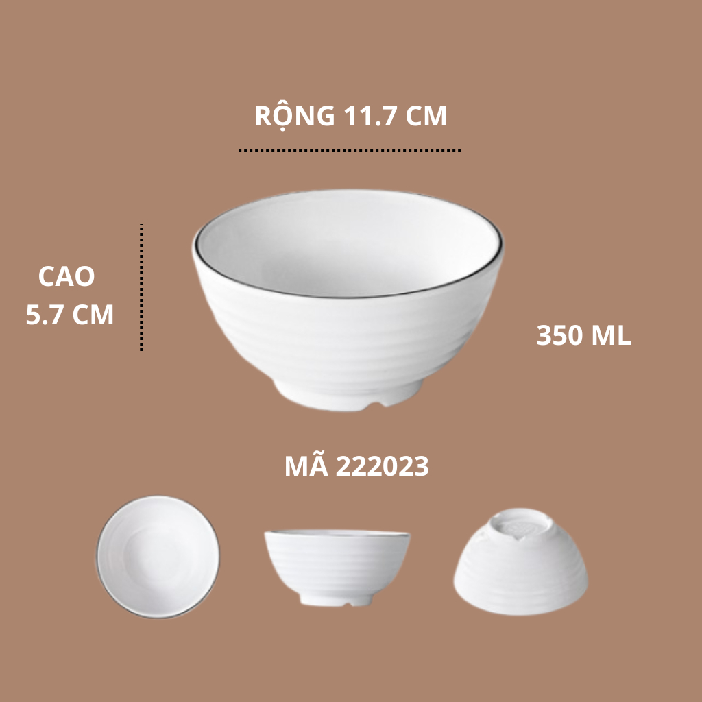 Bát Ăn Cơm Trơn Phíp Trắng Viền Đen Melamine Phong Cách Bắc Âu 222023