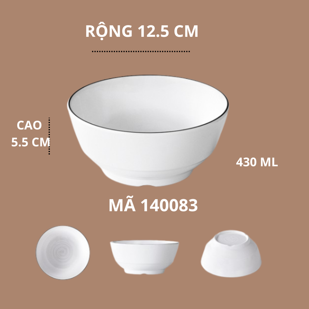 Bát Ăn Cơm Trơn Phíp Trắng Viền Đen Melamine Phong Cách Bắc Âu 140083