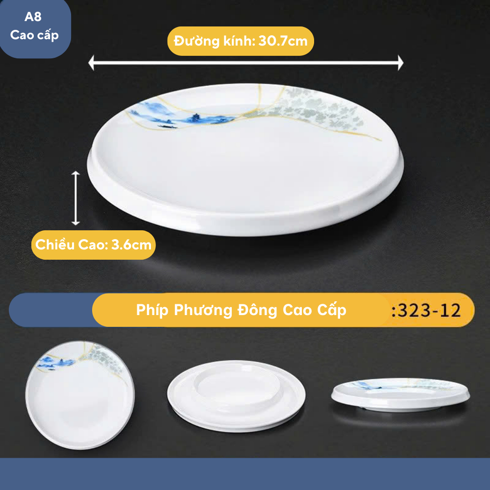 Đĩa Tròn Có Đế Hoa Phương Đông Melamine Cao Cấp 323-12