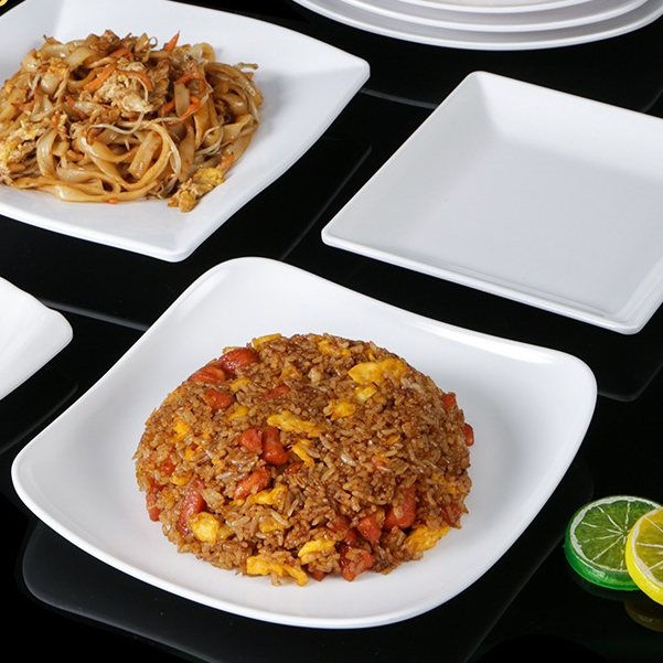 Đĩa Vuông Bầu Sâu Trắng Cao Cấp Melamine A5 6075