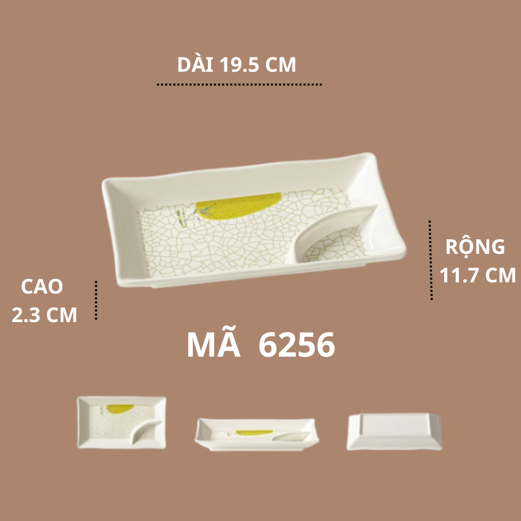 Đĩa Chia Ngăn Phíp Hoạ Tiết Lá Tre Phong Cách Nhật Bản 6256