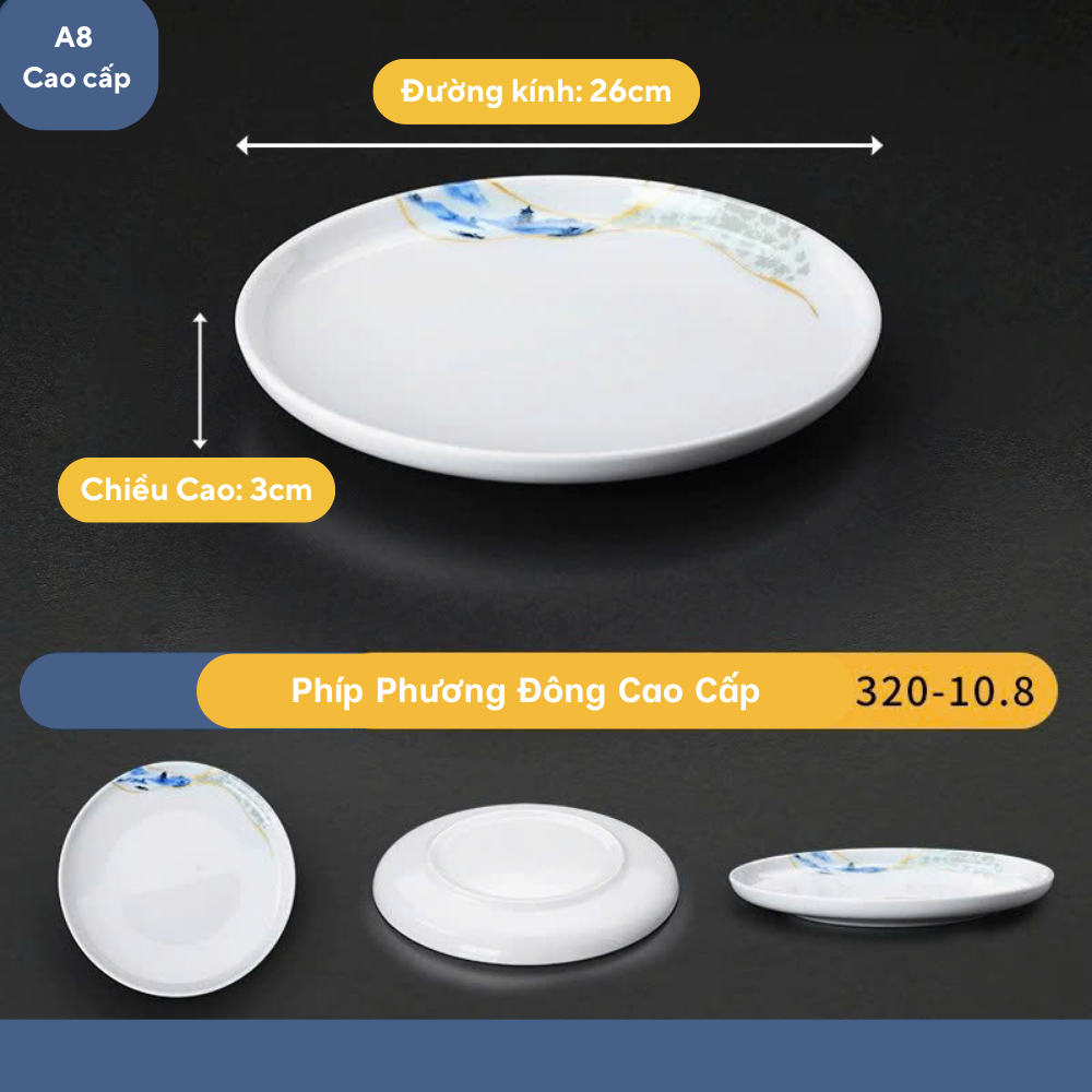 Đĩa Tròn Hoa Phương Đông Melamine A8 Cao Cấp 320-10.8