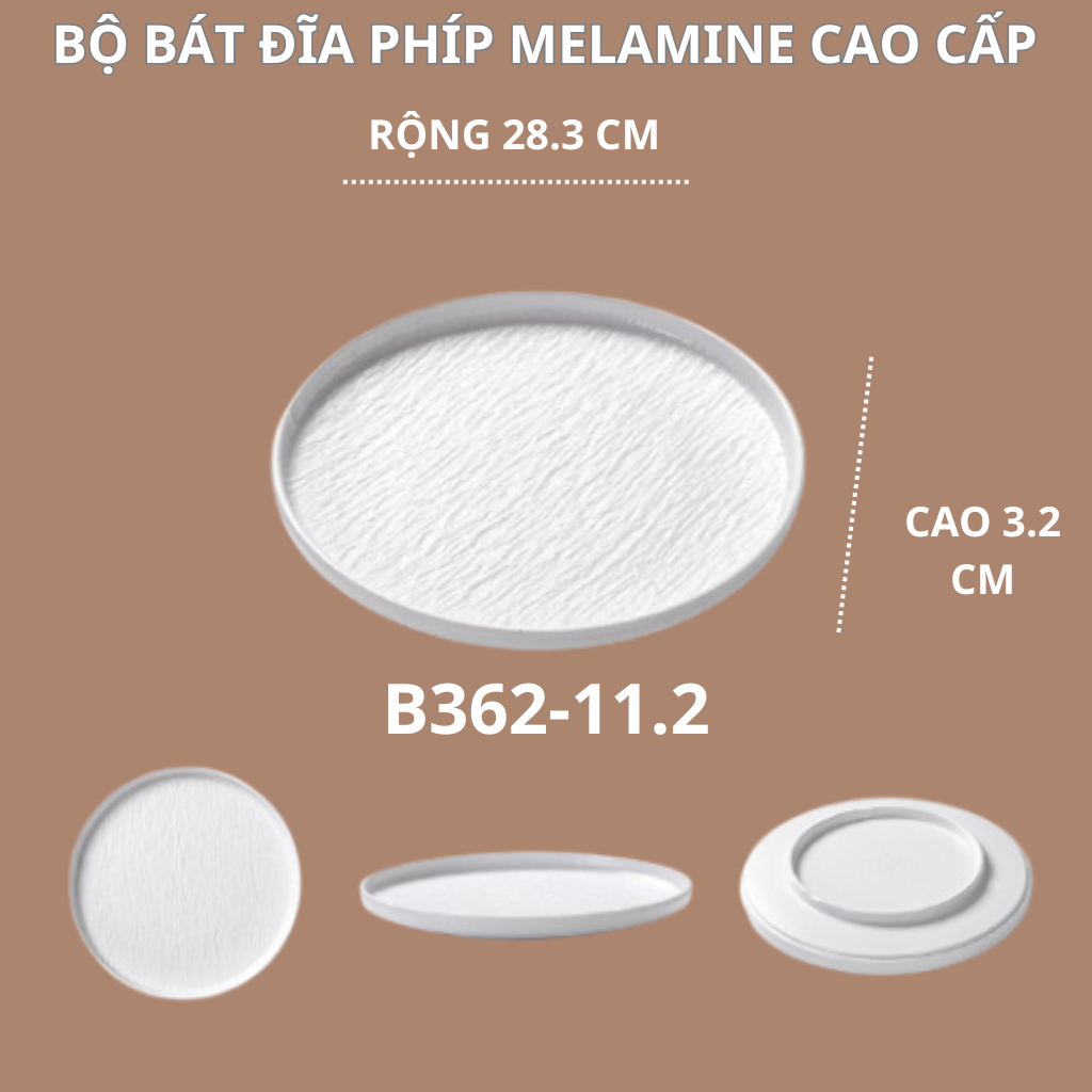 Đĩa Tròn Sâu Vân Đá Trắng Melamine A8 Cao Cấp B362-11.2