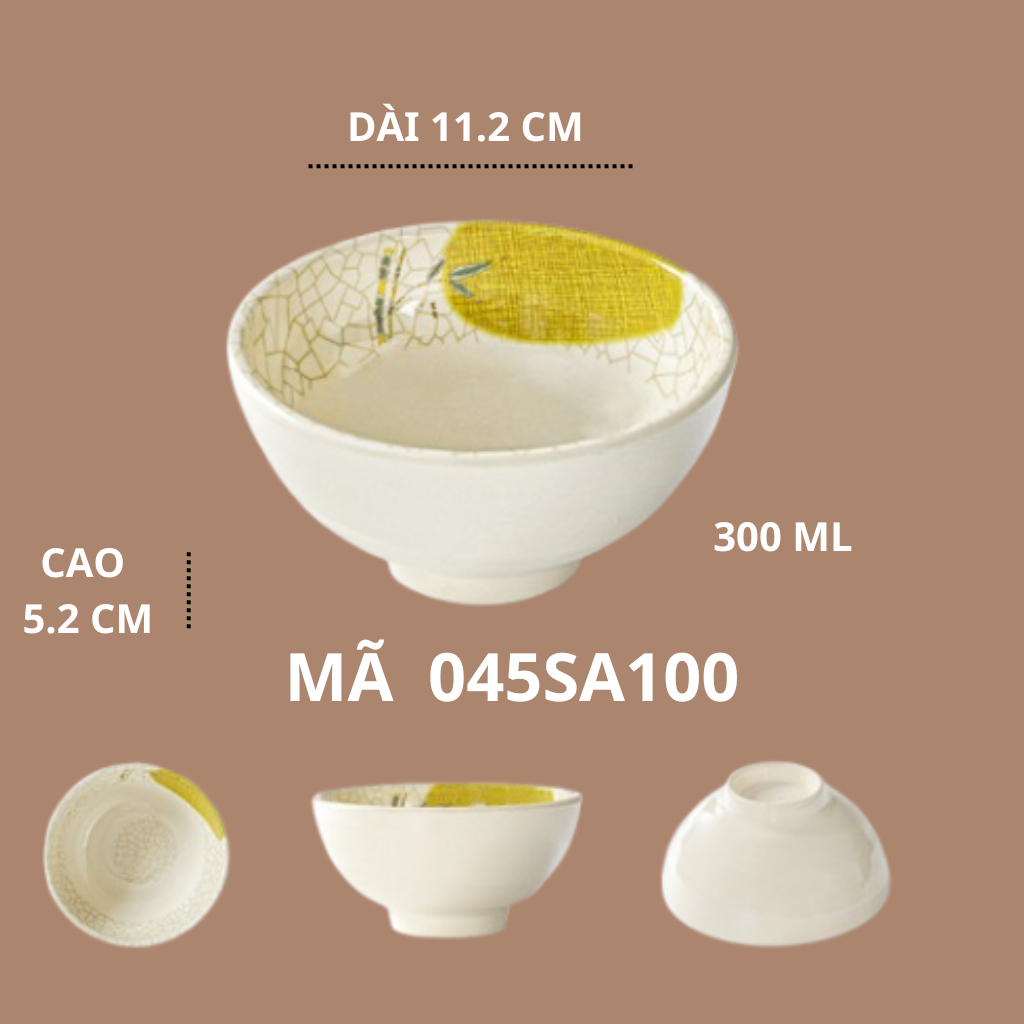Bát Cơm Phíp Hoạ Tiết Lá Tre Phong Cách Truyền Thống Nhật Bản 045SA100