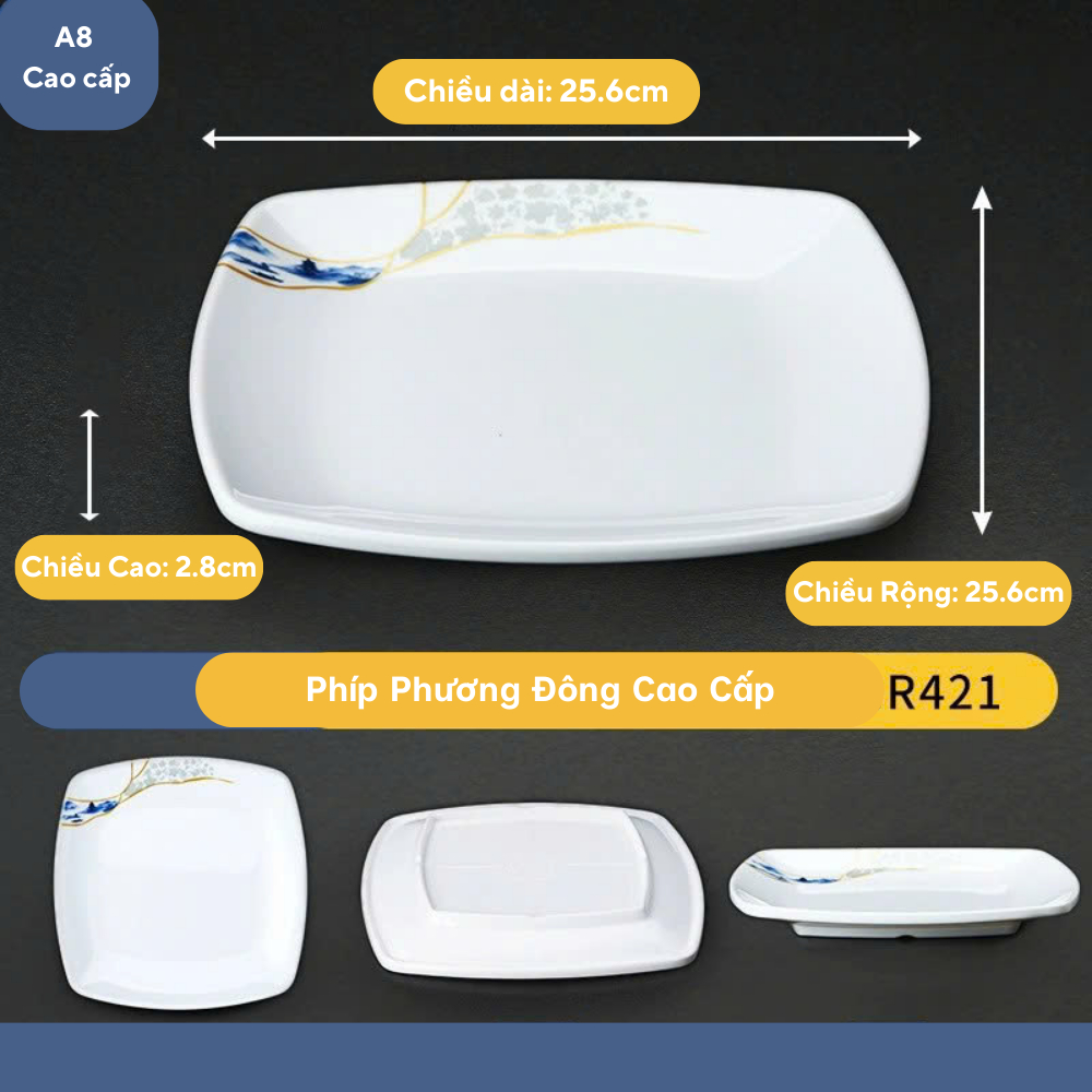 Đĩa Phíp Vuông Sâu Hoa Phương Đông Melamine Cao Cấp R421