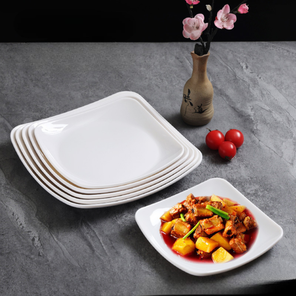 Đĩa Vuông Bo Phíp Trắng Cao Cấp Melamine A5 868-8