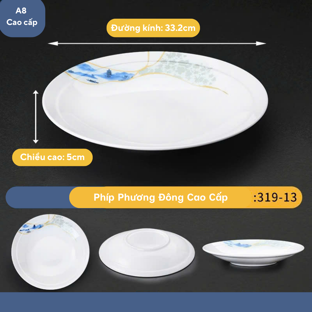 Đĩa Hoa Phương Đông Tròn Có Viền Melamine Cao Cấp 319-13
