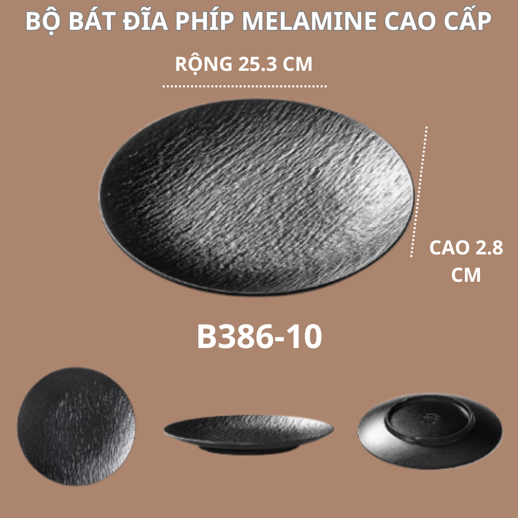 Đĩa Vân Đá Đen Melamine A8 Cao Cấp B386-10