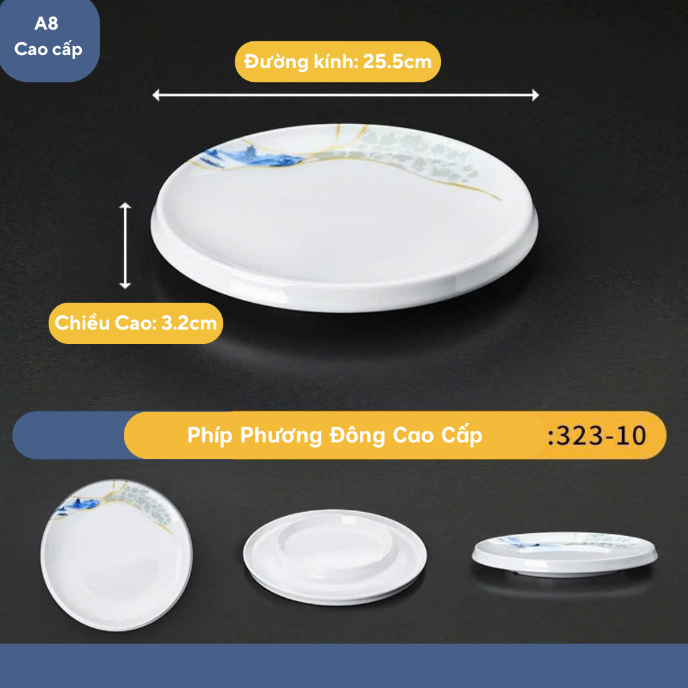 Đĩa Tròn Có Đế Hoa Phương Đông Melamine Cao Cấp 323-10