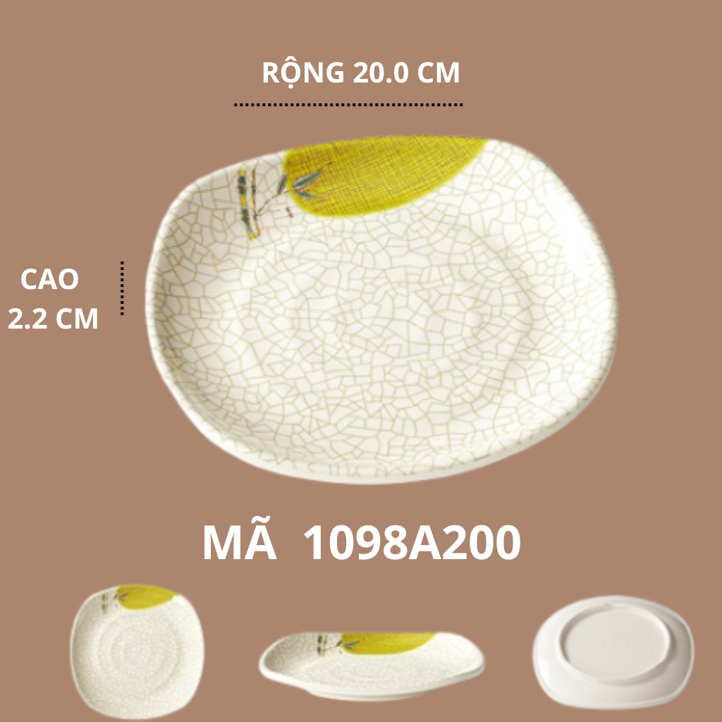 Đĩa Phíp Tròn Vuông Bo Cạnh Hoá Tiết Lá Tre Phong Cách Nhật Bản 1098A200
