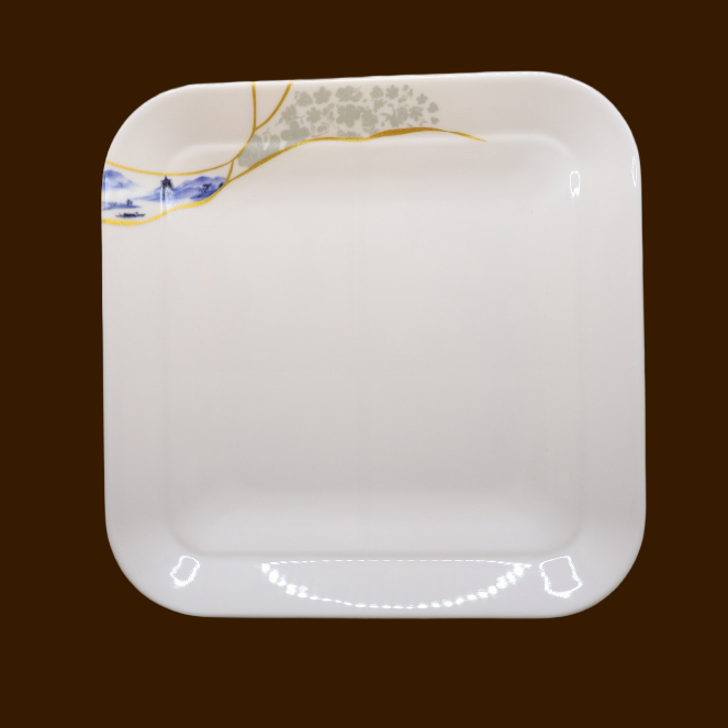 Đĩa Vuông Có Viền Hoa Phương Đông Melamine Cao Cấp 400-11