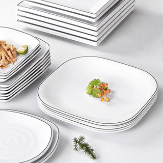 Đĩa Vuông Trắng Viền Đen Phong Cách Bắc Âu Melamine A8 4580