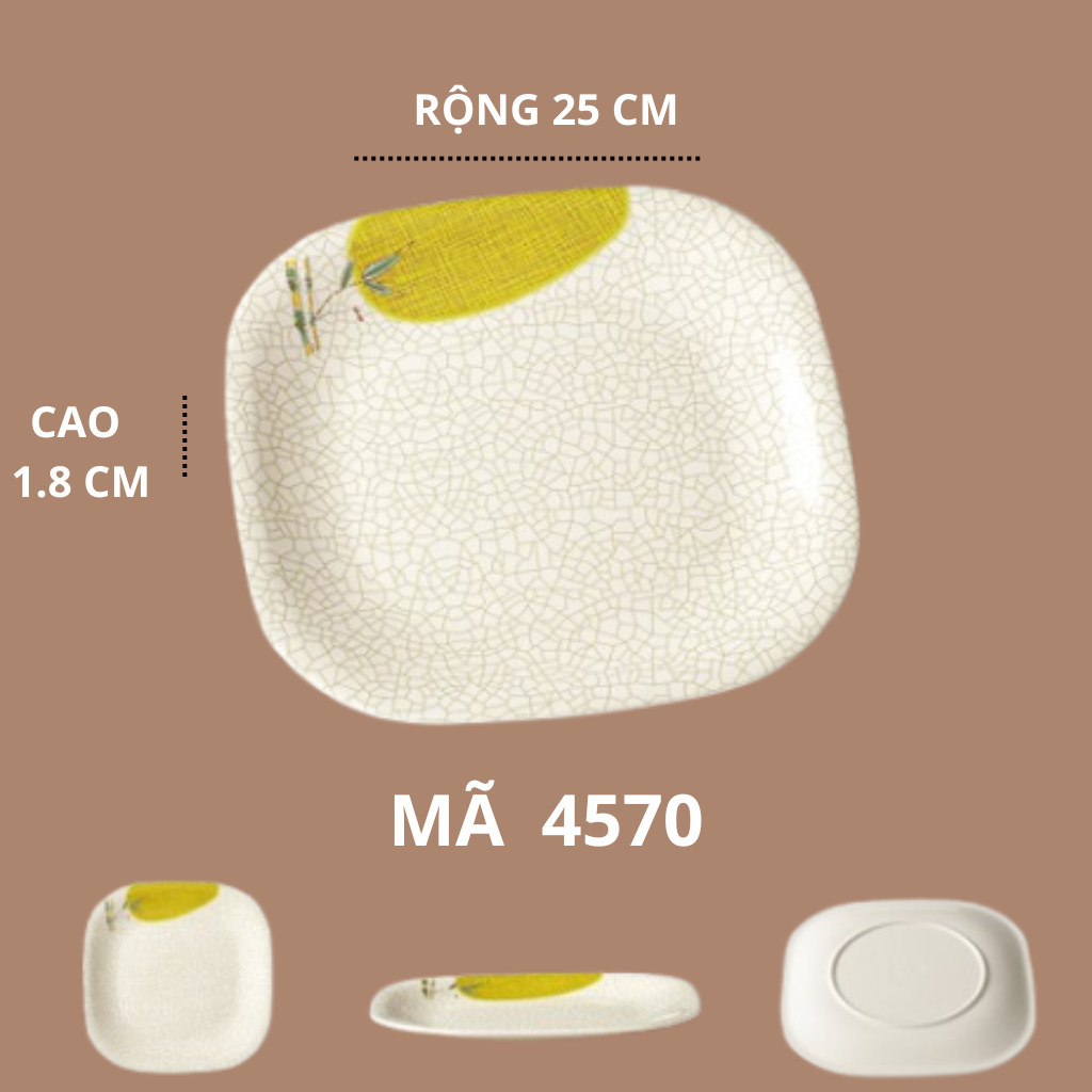 Đĩa Phíp Tròn Vuông Bo Cạnh Hoá Tiết Lá Tre Phong Cách Nhật Bản 4570
