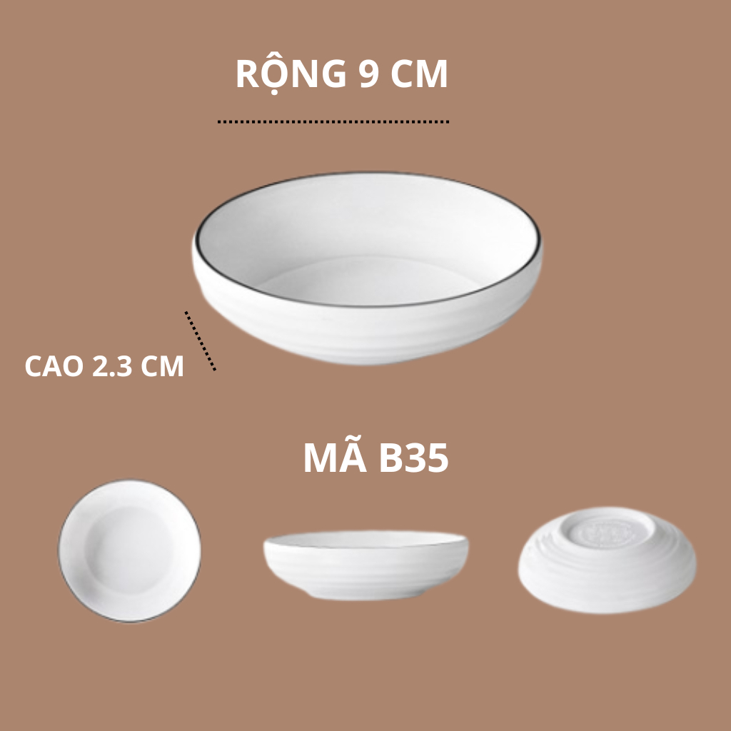 Bát Chấm Tròn Phíp Trắng Viền Đen Melamine Phong Cách Bắc Âu B35