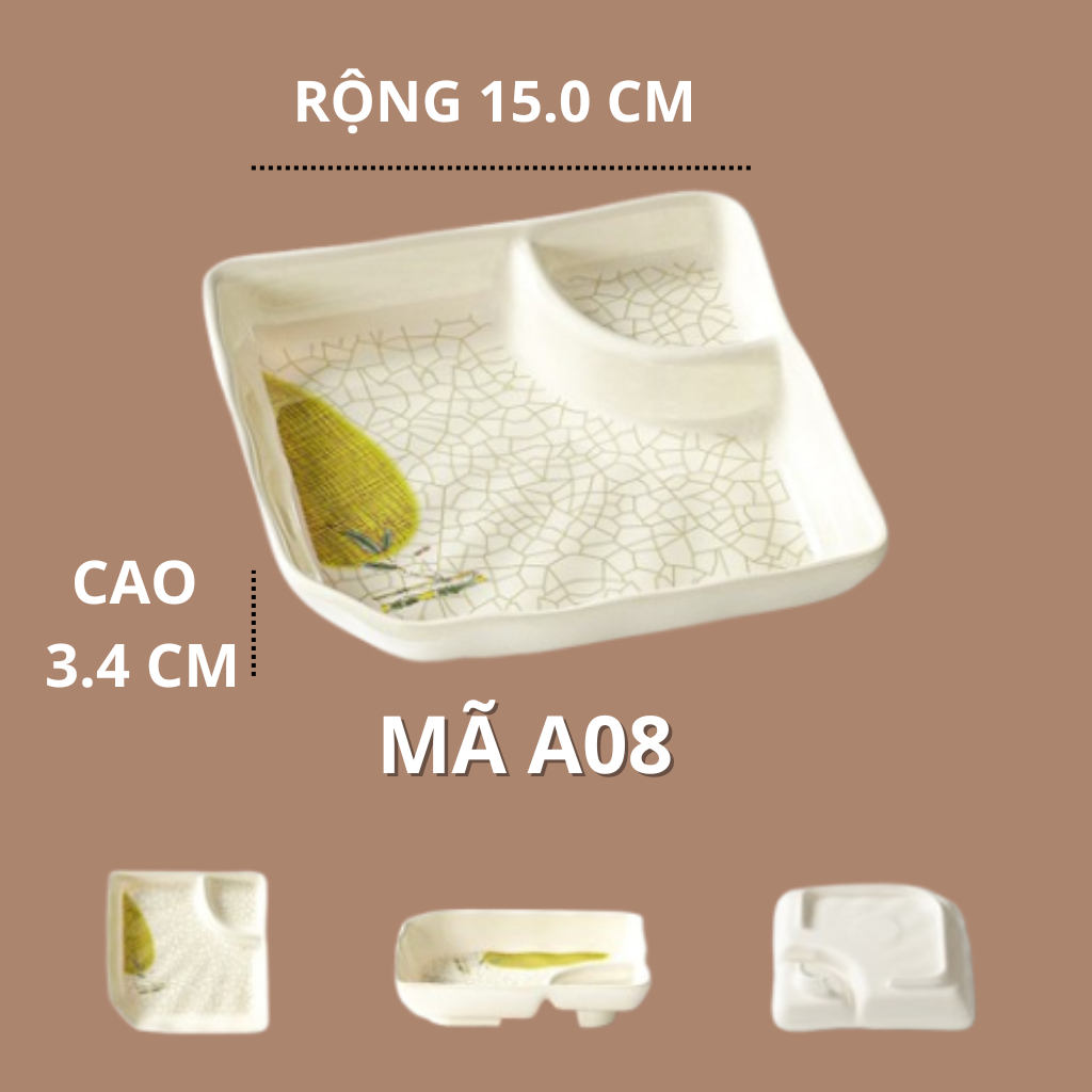 Đĩa Chia Ngăn Phíp Hoạ Tiết Lá Tre Phong Cách Nhật Bản A08