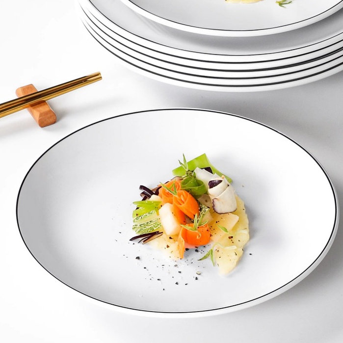 Đĩa Tròn Trắng Viền Đen Phong Cách Bắc Âu Melamine A5 8110