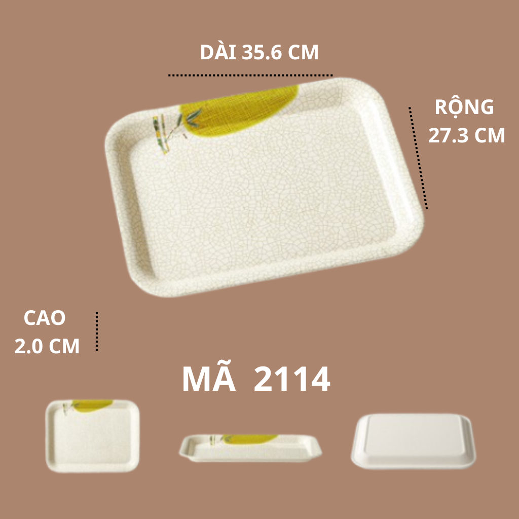 Khay Chữ Nhật Phíp Hoạ Tiết Lá Tre Phong Cách Nhật Bản 2114