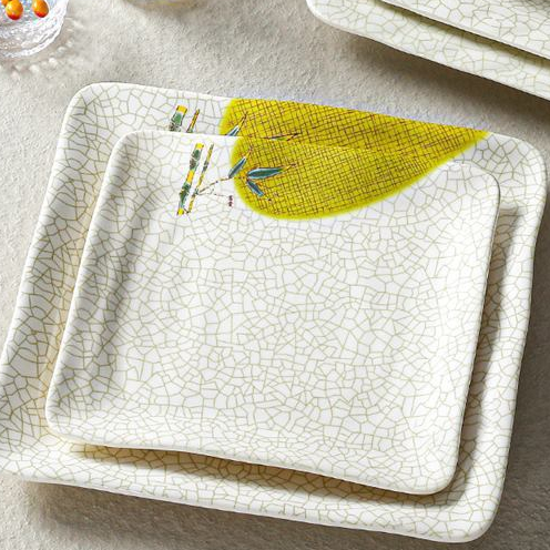 Đĩa Vuông Bầu Phíp Hoạ Tiết Lá Tre Phong Cách Nhật Bản 4495