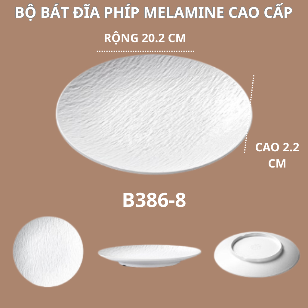 Đĩa Tròn Cạn Vân Đá Trắng Melamine A8 Cao Cấp B386-8