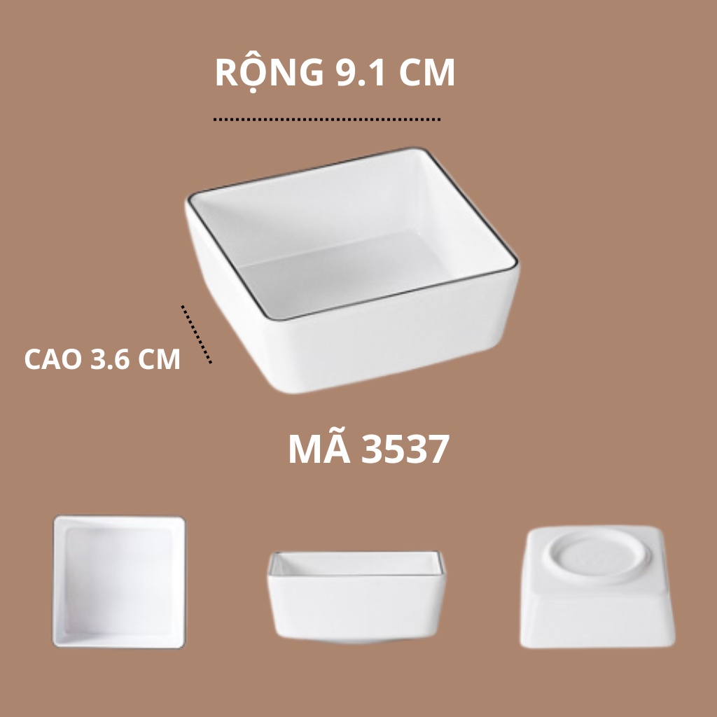 Bát Chấm Vuông Phíp Trắng Viền Đen Melamine Phong Cách Bắc Âu 3735