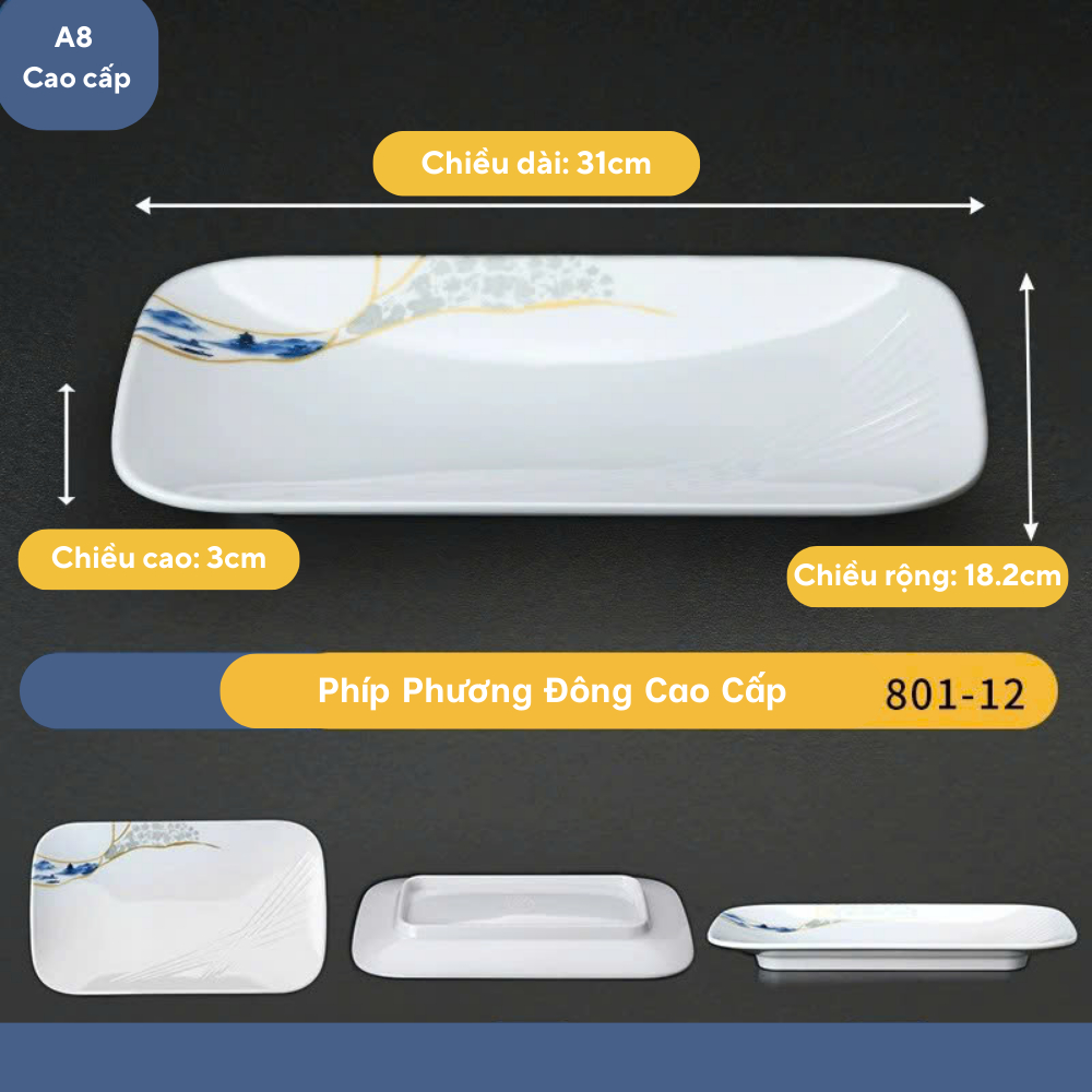 Đĩa Hoa Phương Đông Chữ Nhật Melamine Cao Cấp 801-12