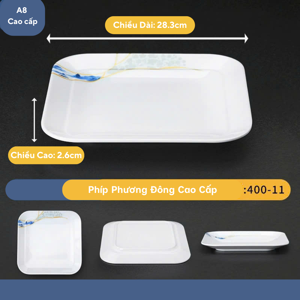 Đĩa Vuông Có Viền Hoa Phương Đông Melamine Cao Cấp 400-11