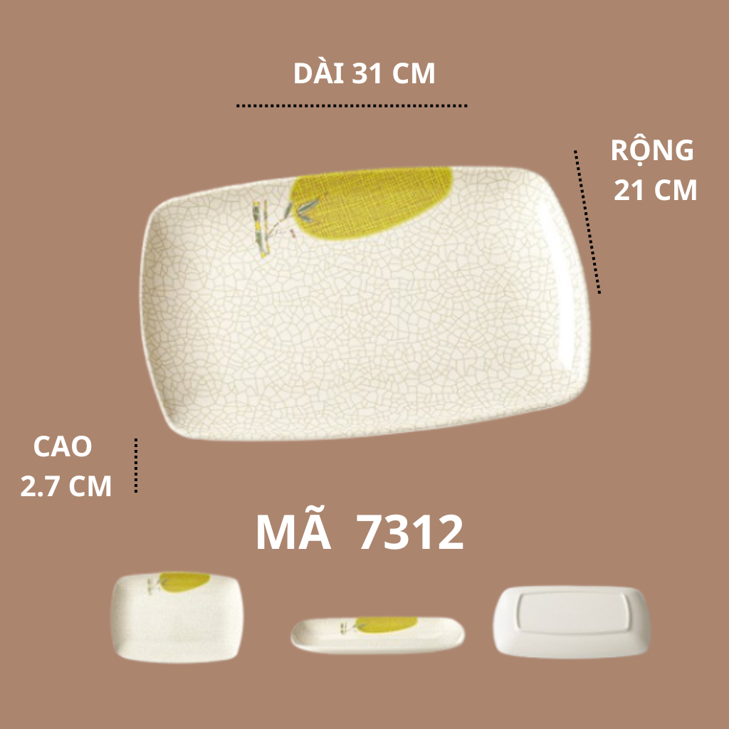 Khay Chữ Nhật Phíp Hoạ Tiết Lá Tre Phong Cách Nhật Bản 7312