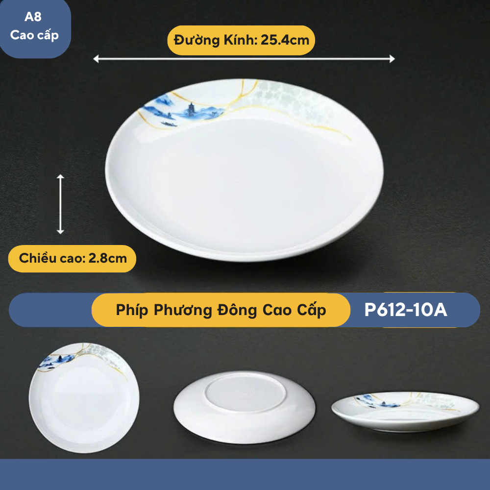 Đĩa Phíp Hoa Phương Đông Melamine Cao Cấp P612-10A