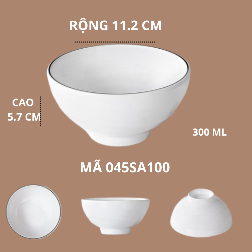 Bát Ăn Cơm Trơn Phíp Trắng Viền Đen Melamine Phong Cách Bắc Âu 045SA100