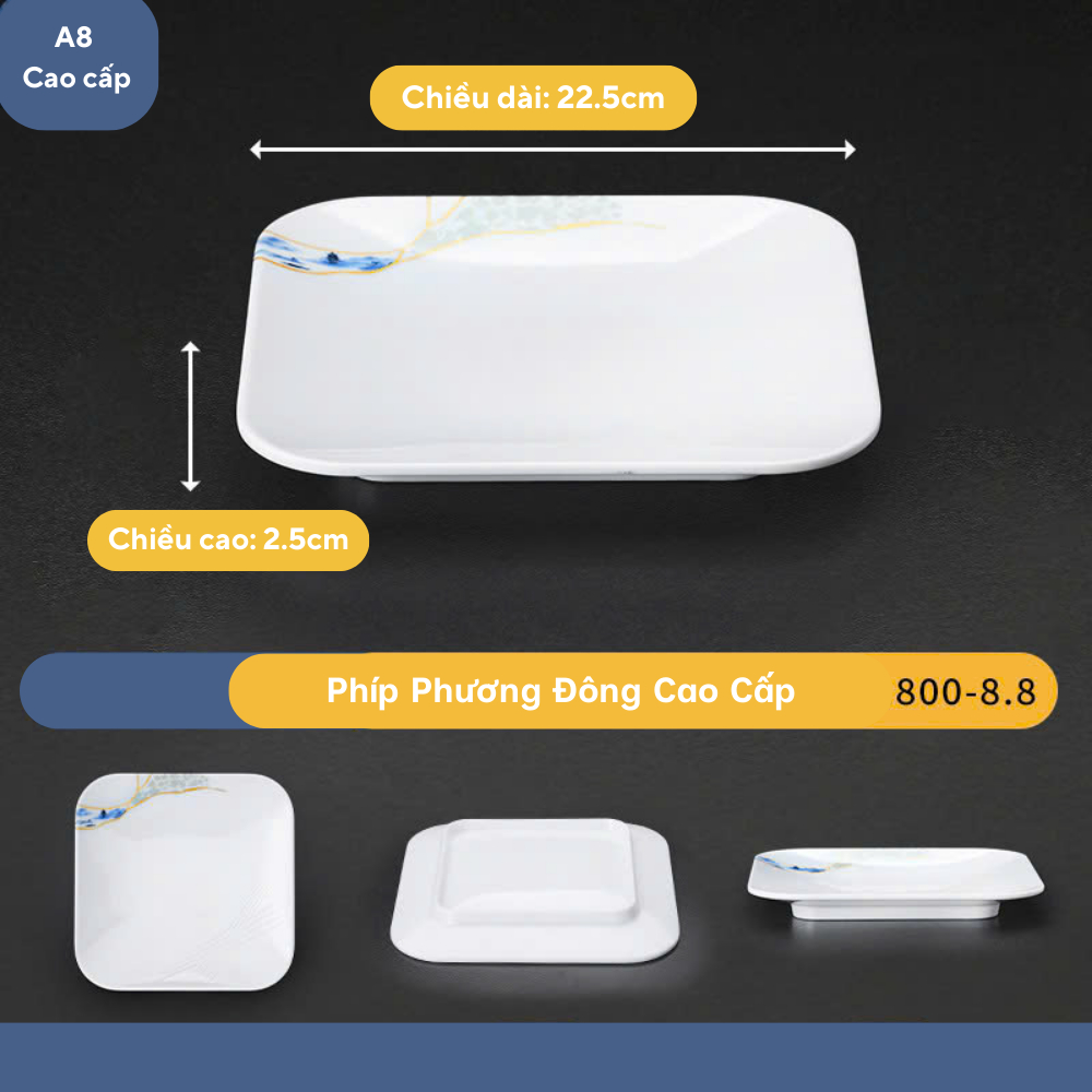 Đĩa Hoa Phương Đông Vuông Melamine Cao Cấp 800-8.8