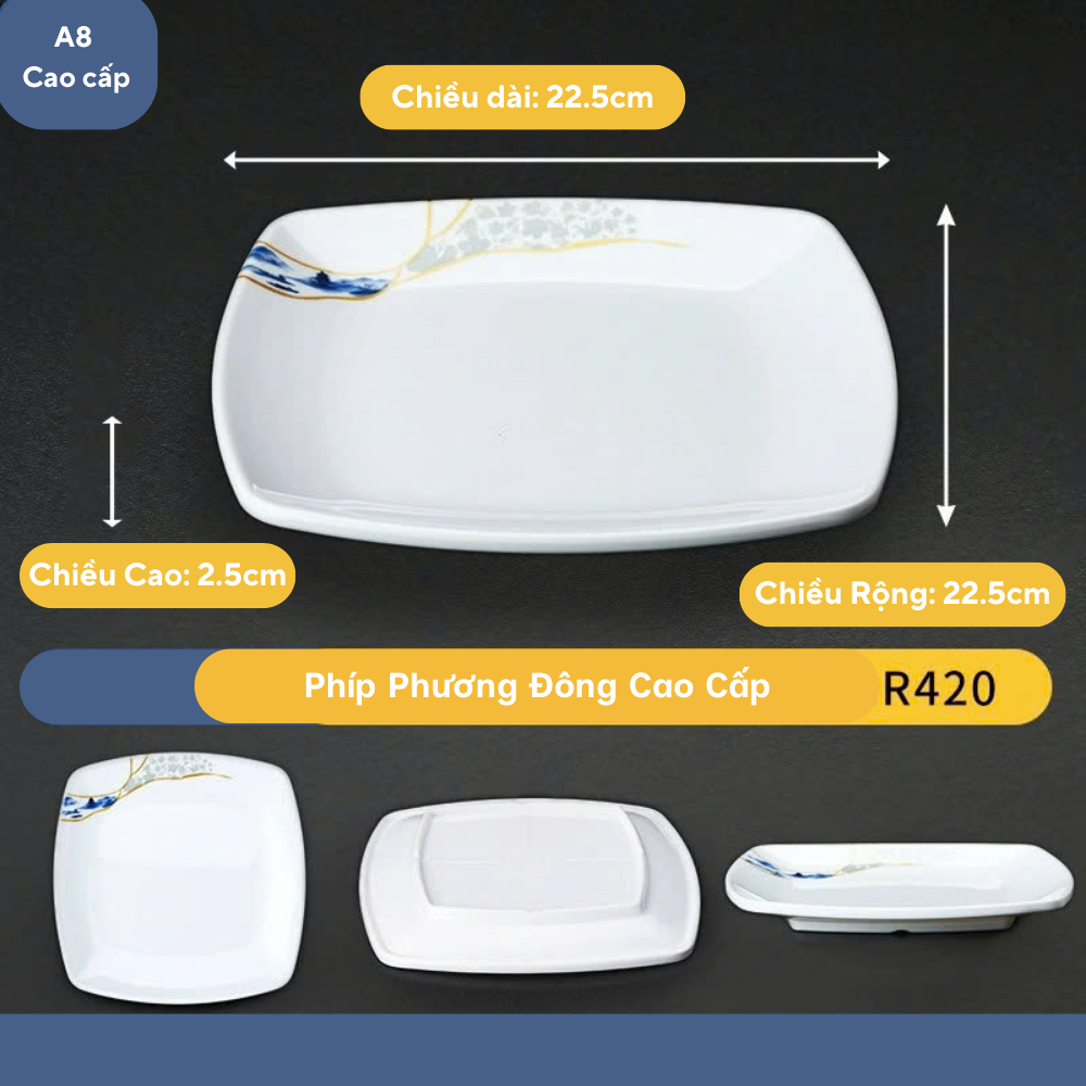 Đĩa Phíp Vuông Sâu Hoa Phương Đông Melamine Cao Cấp R420