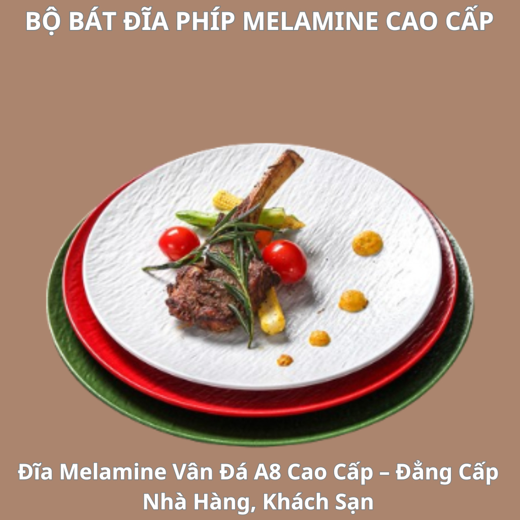 Đĩa Tròn Cạn Vân Đá Trắng Melamine A8 Cao Cấp B386-8
