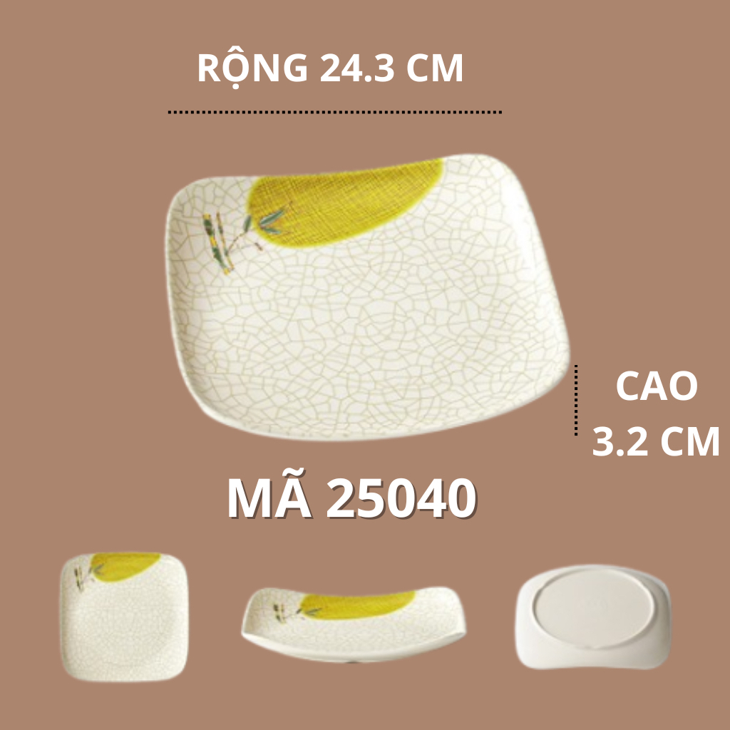 Đĩa Vuông Bầu Phíp Hoạ Tiết Lá Tre Phong Cách Nhật Bản 4495