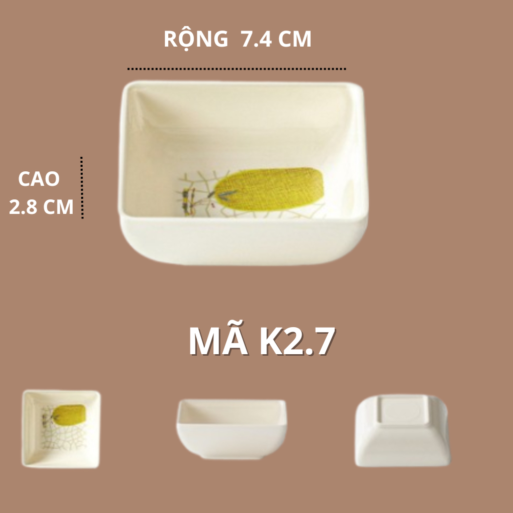 Đĩa Gia Vị Chấm Vuông Hoạ Tiết Lá Tre Phong Cách Nhật Bản K 2.7