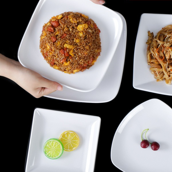 Đĩa Vuông Bầu Sâu Trắng Cao Cấp Melamine A5 6075