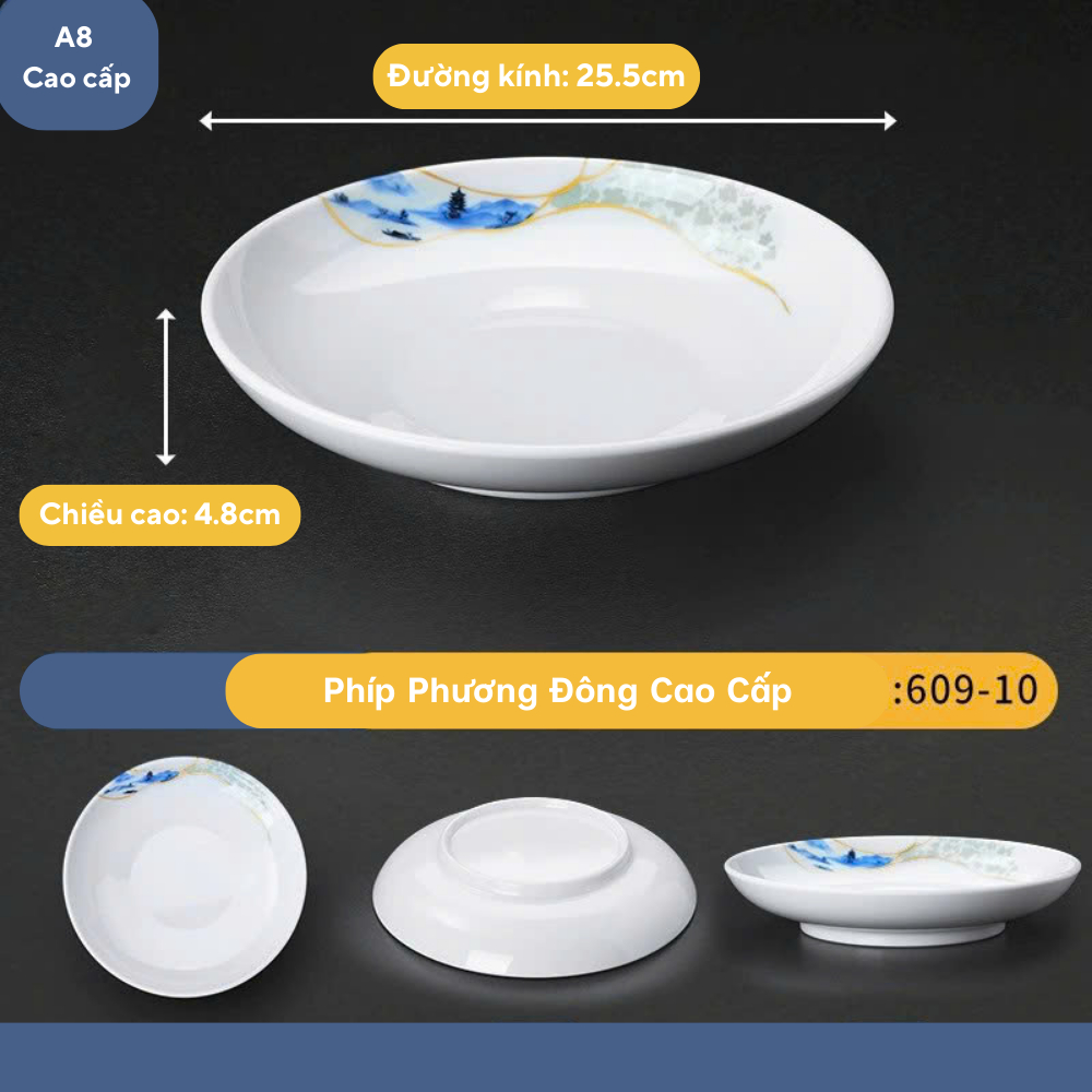 Đĩa Hoa Tròn Phương Đông Cao Melamine Cao Cấp 609-10