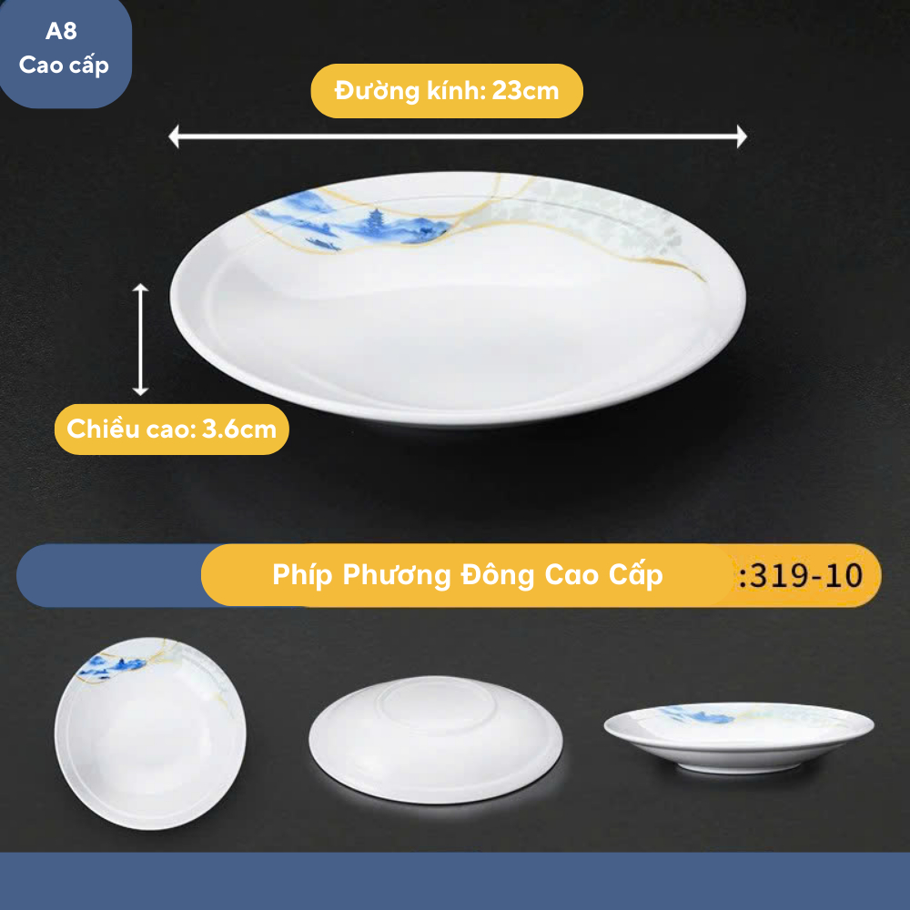 Đĩa Hoa Phương Đông Tròn Có Viền Melamine Cao Cấp 319-10