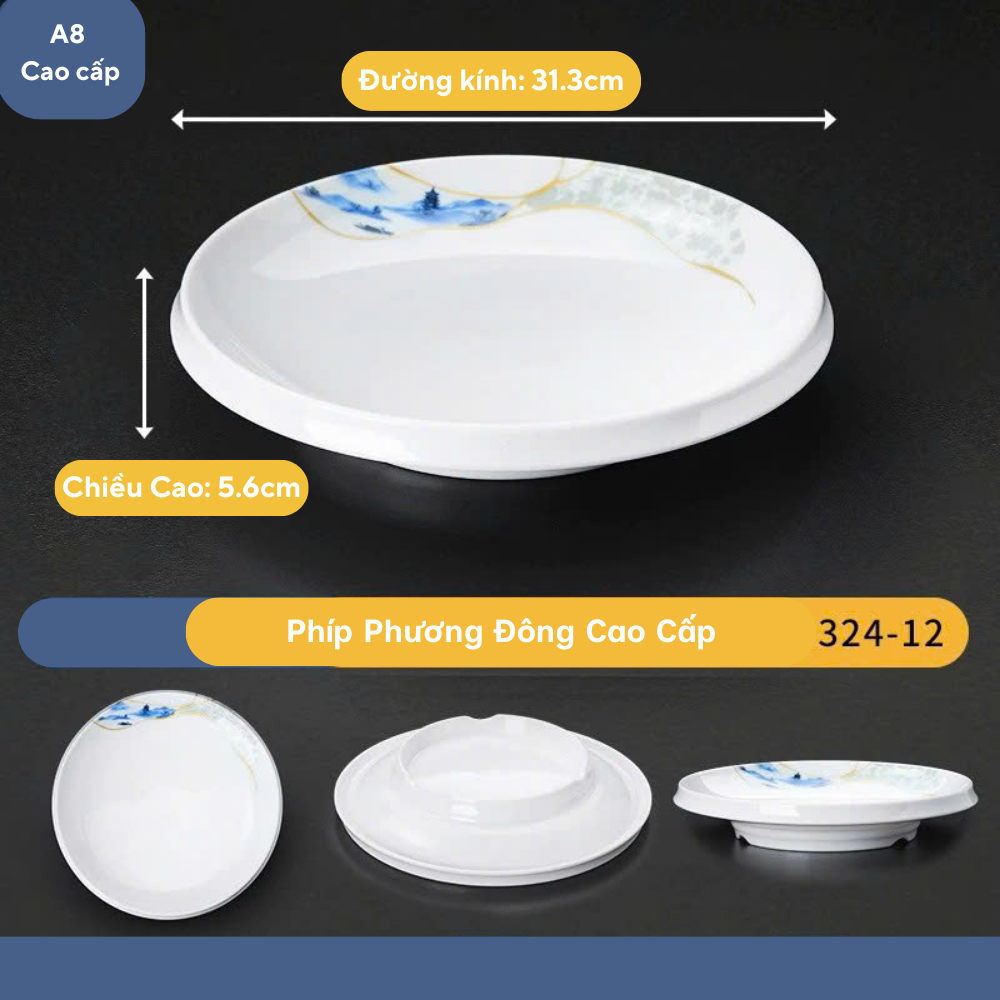 Đĩa Tròn Đế Cao Hoa Phương Đông Melamine Cao Cấp 324-12