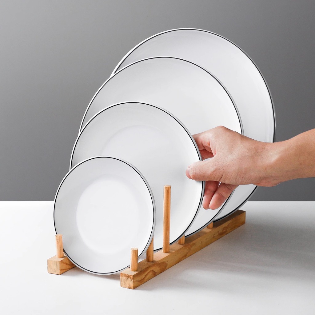 Đĩa Tròn Trắng Viền Đen Phong Cách Bắc Âu Melamine A5 8111