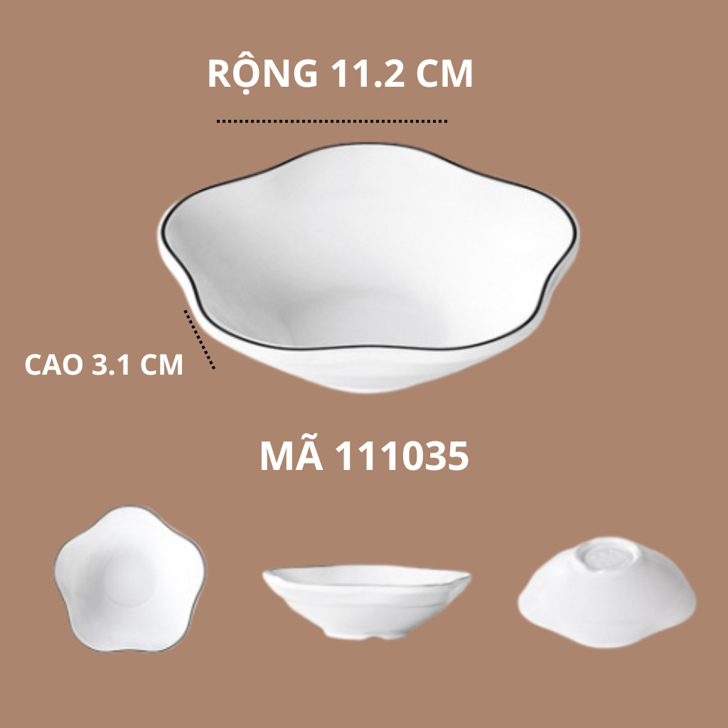 Bát Chấm Tròn Phíp Trắng Viền Đen Melamine Phong Cách Châu Âu 111035