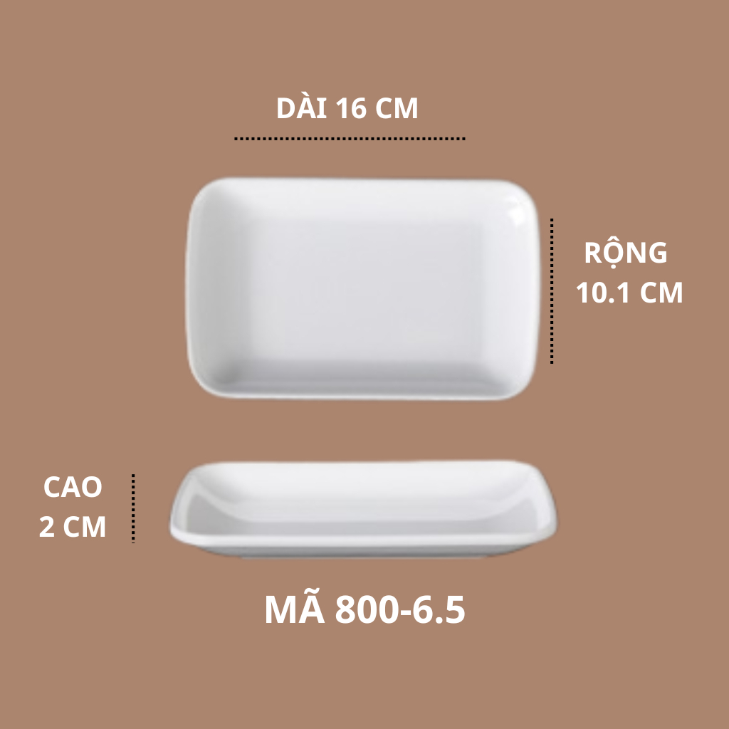 Đĩa Chữ Nhật Sâu Phíp Trắng Cao Cấp Melamine A5 800-6.5