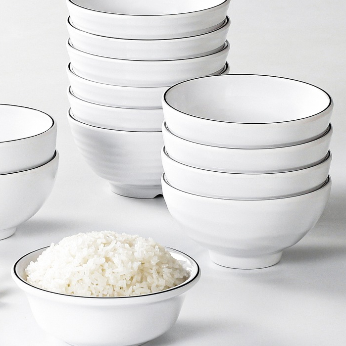 Bát Ăn Cơm Trơn Phíp Trắng Viền Đen Melamine Phong Cách Bắc Âu 222023